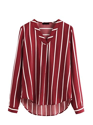 Book Cover Floerns Women's V Neck Long Sleeve Striped Chiffon Blouse Top