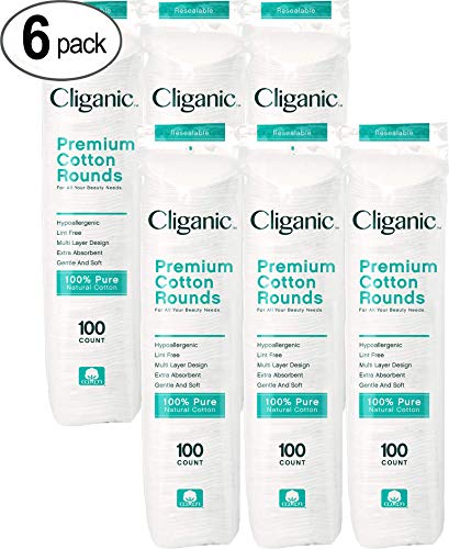 Book Cover Cliganic Premium Cotton Rounds for Face (600 Count) | Makeup Remover Pads, Hypoallergenic, Lint-Free | 100% Pure Cotton