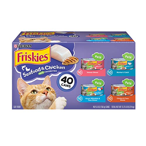 Book Cover Purina Friskies Pate Wet Cat Food Variety Pack, Seafood & Chicken Pate Favorites - (40) 5.5 oz. Cans