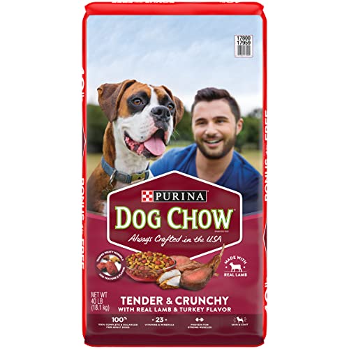Book Cover Purina Dog Chow High Protein Dry Dog Food, Tender & Crunchy With Real Lamb & Turkey Flavor - 40 lb. Bag