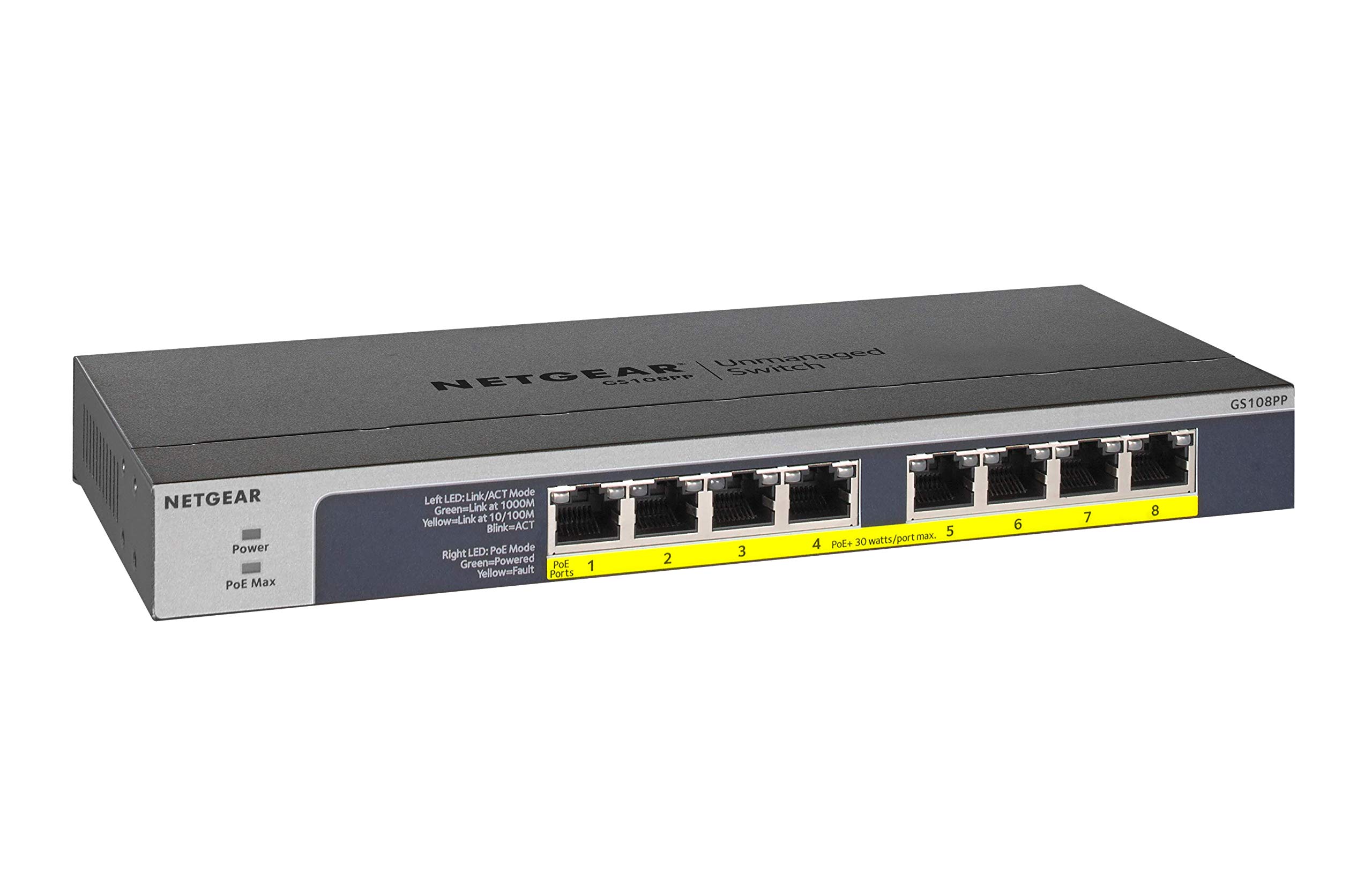 Book Cover NETGEAR 8-Port Gigabit Ethernet Unmanaged PoE Switch (GS108PP) - with 8 x PoE+ @ 123W Upgradeable, Desktop, Wall Mount or Rackmount, and Limited Lifetime Protection