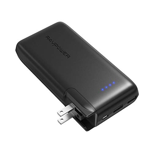 Book Cover Portable Charger 10000 RAVPower 2-in-1 Wall Charger and Power Bank, 10000mAh Capacity with AC Plug, Dual iSmart 2.0 USB Ports, 3.4A Max Output for iPhone XS, iPhone X, iPad, Samsung Galaxy and More