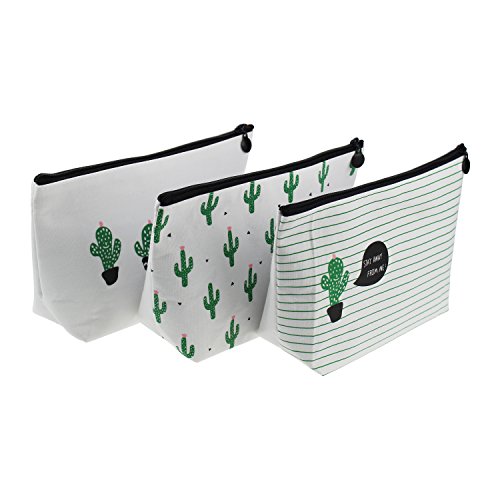 Book Cover LJY 3 Pieces Assorted Large Capacity Pen Holders Pastoral Floral Cactus Design Multi-Functional Stationery Pencil Pouch Travelling Cosmetic Bags