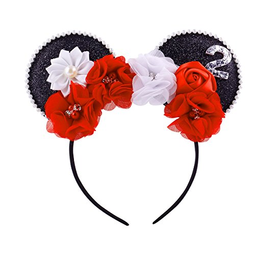 Book Cover Lovely Mouse Ears Flowers Headband Hoop Hair Accessories for Birthday Party Travel Festivals