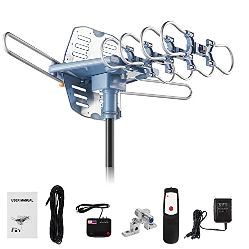 Book Cover HDTV Antenna Ampilfied Digital Outdoor Antenna&4K/1080p High Reception-60FT RG6 Coaxial Cable-150 Miles Range-360 Degree Rotation Wireless Remote-Snap-On Installation Support 2 TVS