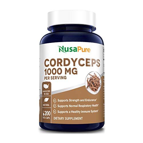 Book Cover Cordyceps Extract 1000 mg 200 Veggie Capsules (Non-GMO & Gluten Free) Cordyceps Sinensis - Healthy Immune Support, Energy & Immunity Booster