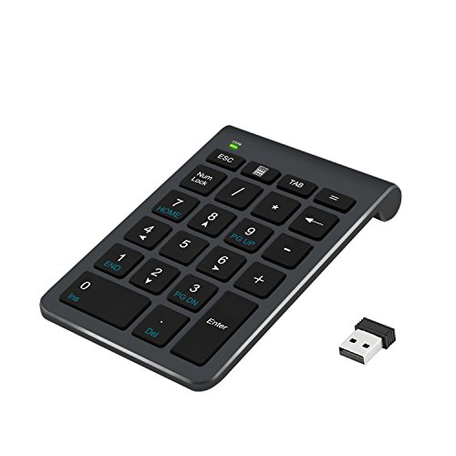 Book Cover 2.4G Number Pad, Alcey Wireless 22 Keys Multi-Function Numeric Keypad Keyboard with 2.4G Mini USB Receiver for Laptop/Desktop/PCs/Notebook, Cool Gray