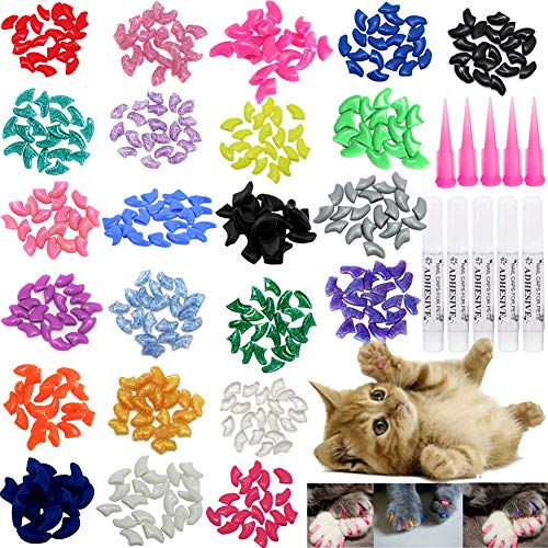 Book Cover VICTHY 100pcs Cat Nail Caps, Cat Claw Caps Covers with Glue and Applicators Size Small