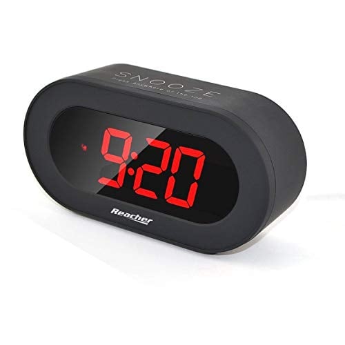 Book Cover REACHER Small Digital Alarm Clock with USB Port Phone Charger,Large Red LED Number, Simple Clock Easy Snooze and Time Setting Battery Backup for Desk,Bedrooms(Black) [Update Version]