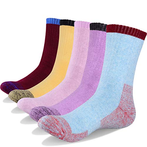 Book Cover YUEDGE 5 Pack Women's Moisture Wicking Performance Padded Cotton Cushioned Crew Socks Sports Outdoor Athletic Walking Hiking Socks(Large)