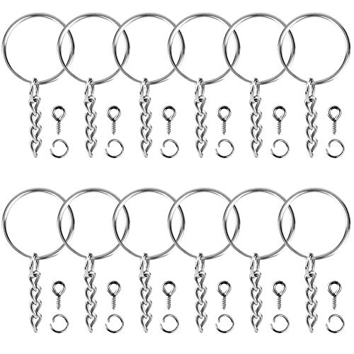 Book Cover Paxcoo 100Pcs Keychain Rings with Chain and 100 Pcs Screw Eye Pins Bulk for Crafts