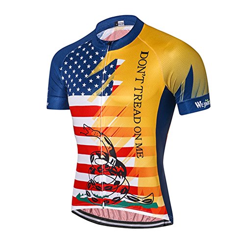 Book Cover Weimostar USA Flag Men's Cycling Jersey Short Sleeve Reflective Bike Clothes Size XL