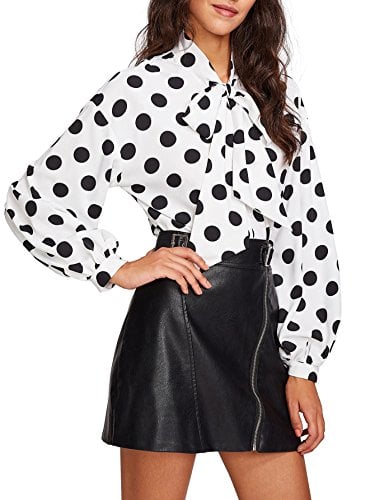 Book Cover Floerns Women's Printed Bow Tied Neck Lantern Long Sleeve Workwear Shirts Blouse