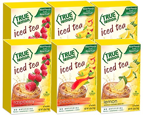 Book Cover LEMON, RASPBERRY & PEACH ICED TEA MIX by TRUE LEMON | Instant Powdered Drink Packets That Quench YOUR Thirst, Kit Includes 2 Boxes each flavor (6bx total) of Mouth Watering True Citrus (ICED TEA), Red