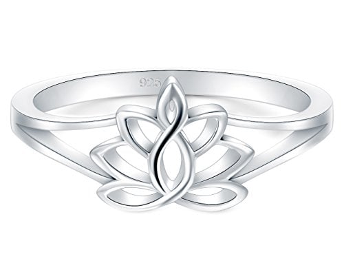 Book Cover BORUO 925 Sterling Silver Ring, Lotus Flower Yoga High Polish Tarnish Resistant Comfort Fit Wedding Band 2mm Ring, Benefiting The American Red Cross silver