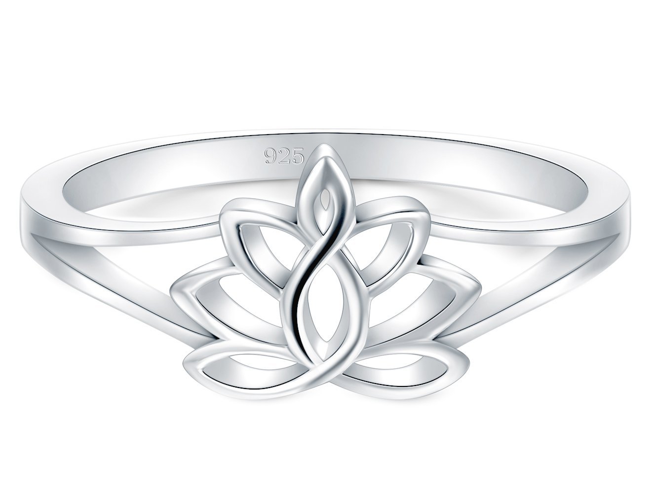 Book Cover BORUO 925 Sterling Silver Ring, Lotus Flower Yoga High Polish Tarnish Resistant Comfort Fit Wedding Band Ring Lotus Flower 1 4