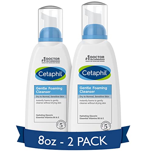 Book Cover Cetaphil Oil Free Gentle Foaming Cleanser For Dry to Normal, Sensitive Skin, 8oz Pack of 2, Made with Glycerin and Vitamins B5 and E, Dermatologist Tested, Hypoallergenic, Soap Free, Fragrance Free