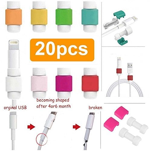Book Cover VizGiz 20 Pack Cube Square USB Cable Earphones Protector Colorful Charger Saver Sleeve Protective Cover Case For Apple Lightning Charger Iphone 4 5 6 Plus X 8 7 Plus 6S 5S Cases iPad Air Mini Earbuds