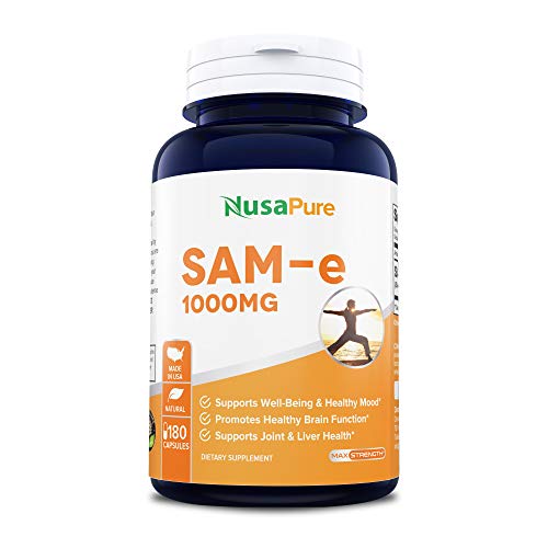 Book Cover SAM-e 1000mg 180 Capsules (Non-GMO) - Same (S-Adenosyl Methionine) to Support Mood, Joint Health, and Brain Function - Extra Strength SAM e Pills - 250mg per caps