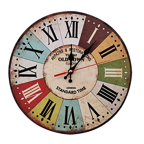 Book Cover LOHAS Home 12 Inch Retro Wooden Wall Clock Farmhouse Decor Silent Non Ticking Wall Clocks - Quality Quartz Battery Operated - Vintage Rustic Country Style