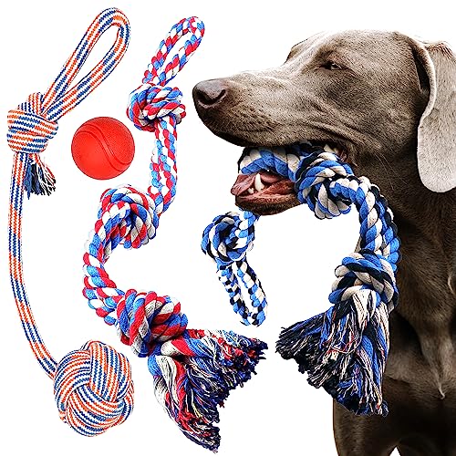 Book Cover Pacific Pups Products for Dogs - Rope Dog Toy Pack of 4, XL Dog Rope Toys for Large Dogs Aggressive Chewers, Large Dog Toys Rope Set, Dog Rope Toys, Tough Dog Chew Toys for Aggressive Chewers