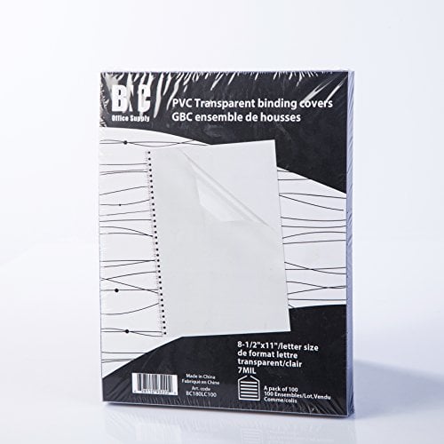 Book Cover BNC 7 Mil 8-1/2 x 11 Inches, Letter Size PVC Binding Covers - Pack of 100, Clear (BC180LC100)