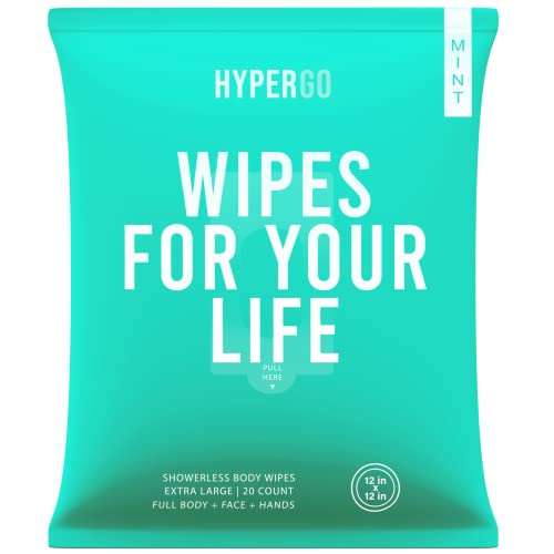 Book Cover HyperGo Quick Mint Refreshing Body Wipes - Gym, Hiking, Travel, Camping, Post workout Wipes for Cleansing, Biodegradable, All-Natural Ingredients, 12
