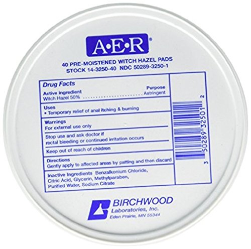 Book Cover BIRCHWOOD Laboratories A-E-R Pre-Moistened Witch Hazel Pads, 160 Count (Pack of 4)