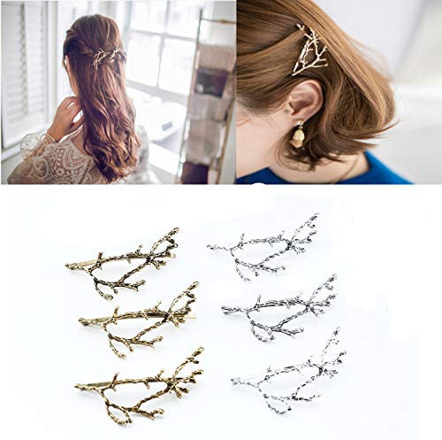 Book Cover Oopsu 6pcs Minimalist Dainty Gold Silver Metal Hairpin Hair Clip Clamps,Metal Branches Hairpin Hair Accessories