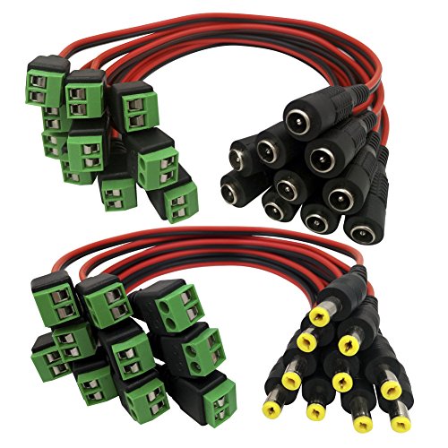 Book Cover Igreeman 10 Pair Male & Female DC Power Pigtail 18 AWG 5A Cable Upgraded with Terminal Jack Socket 2.1mm * 5.5mm Connectors for Home Security Surveillance Camera and Party Lighting