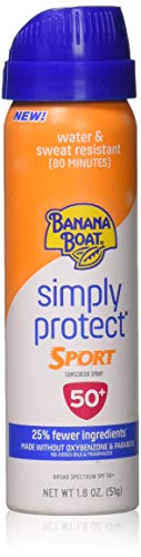 Book Cover Banana Boat Sunscreen Simply Protect Sport Broad Spectrum Mineral Sunscreen Spray, TSA Approved Size, SPF 50+, 1.8 Ounce
