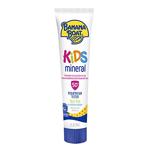 Book Cover Banana Boat kids mineral Tear Free, Reef Friendly Sunscreen Lotion for Kids, Broad Spectrum SPF 50, 1 Ounce TSA Approved - Pack of 24