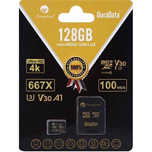Book Cover Amplim 128GB Micro SD SDXC V30 A1 Memory Card Plus Adapter Pack (Class 10 U3 UHS-I Pro MicroSD XC) 128 GB Ultra High Speed 667X 100MB/s UHS-1 TF MicroSDXC 4K Flash - Cell Phone, Drone, Camera