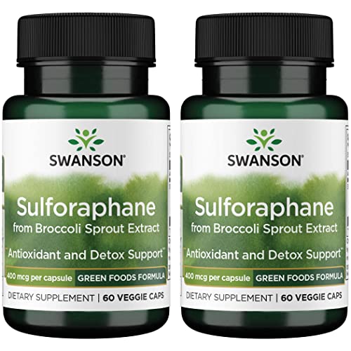 Book Cover Swanson Sulforaphane - Broccoli Sprout Extract Supporting Cellular, GI Tract, and Liver Health - Natural Supplement Standardized to 0.4% Sulforaphane - (60 Veggie Capsules, 400mcg Each) (2 Pack)