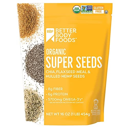 Book Cover Superfood Organic Super Seeds - Chia Flax & Hemp 16 oz Bag, Blend of Organic Chia Seeds Organic Milled Flax Seed Organic Hulled Hemp Seeds, Add to Smoothies Shakes & More
