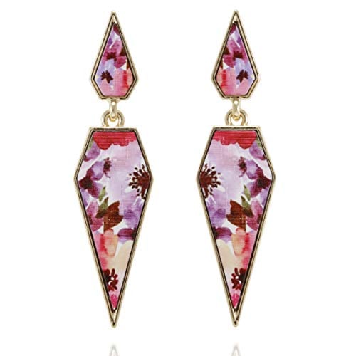 Book Cover Bohemian Wood And Marble Effect Pentagon Shaped Drop Statement Earrings