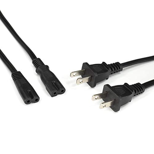 Book Cover 2 Slot Power Cord Two Pack - Includes Both Types: Polarized (Squared End) and Non-Polarized (Figure 8 End) - NEMA 1-15P to C7 C8 UL Listed - 18 AWG, 10 Amps, 125 Volts - 6 Foot Black