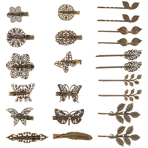 Book Cover BBTO 22 Pieces Vintage Hair Clips Barrettes Bronze Leaf Bobby Pin Flower Butterfly Heart Hair Clip for Girls and Women, Mix Styles