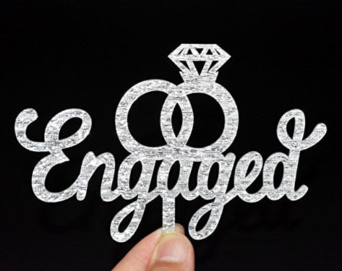Book Cover Engaged Cake Topper- Engagement Wedding Party Decorations (Silver)