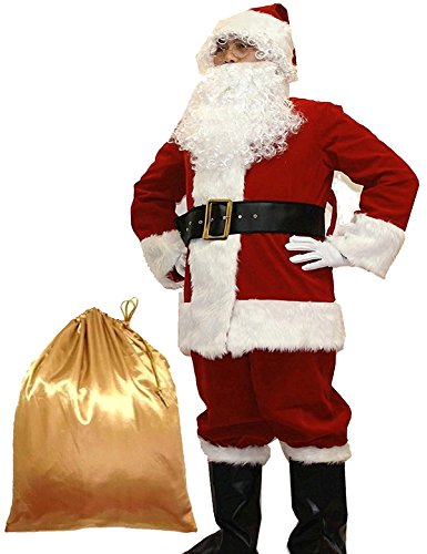 Book Cover Potalay Men's Deluxe Santa Suit 11pc. Christmas Adult Santa Claus Costume (X-Large)