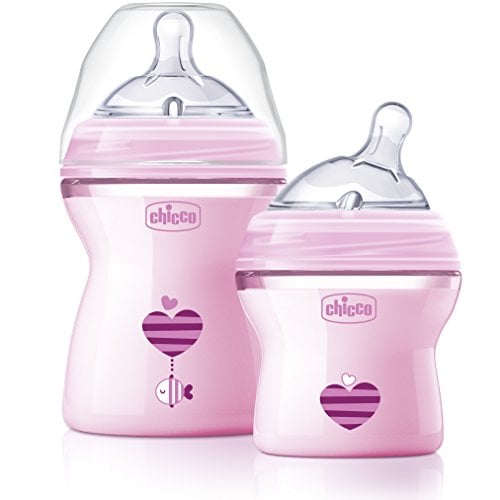 Book Cover Chicco NaturalFit Colorific Bottle 2-Pack 0m+ Slow Flow, Pink