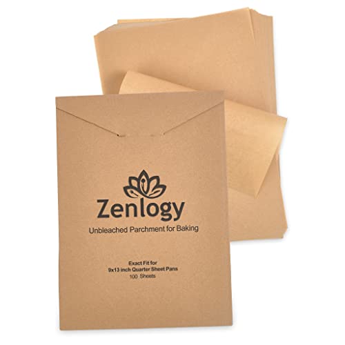Book Cover Zenlogy 9x13 Parchment Paper (100 sheets) - Unbleached, High Heat, Non-stick, Pre-cut Baking Paper for Quarter Sheet Pans - Great for Baking, Roasting, Wrapping, Dehydrator, and so much more