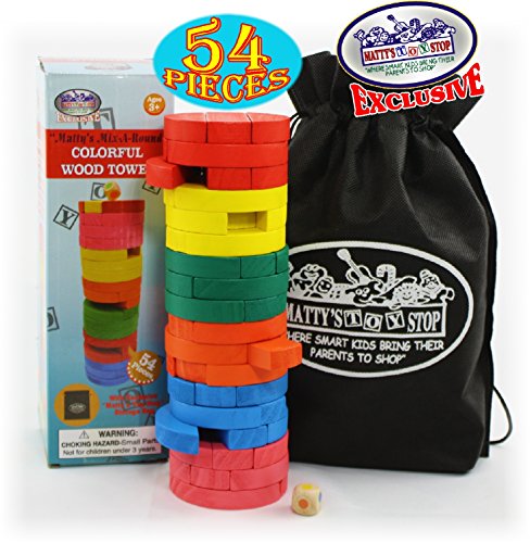 Book Cover Matty's Mix-A-Round 54pcs Round Colorful Wooden Tumble Tower