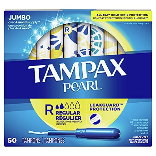 Book Cover Tampax Pearl Tampons with Plastic Applicator, Regular Absorbency, 50 Count, Pack of 4 (200 Count Total)