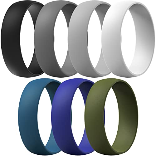 Book Cover ThunderFit Silicone Band Rings, 7 Bands / 1 Band Wedding Bands for Men & Women 6mm Wide - 1.65mm Thick