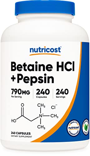Book Cover Nutricost Betaine HCl + Pepsin 790mg, 240 Capsules - Gluten Free & Non-GMO
