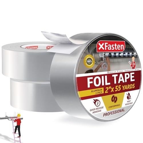 Book Cover XFasten Aluminum Foil Reflective Duct Tape, 3.6 mils, 2 Inches x 165 Feet (3-Pack, 495 Feet Total) Heavy-Duty HVAC Aluminum Metal Duct Tape for Metal Pipes, Air Vents, Furnace, and AC Units