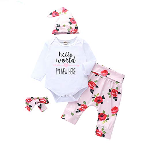 Book Cover OUTGLE Newborn Baby Girl Pink Polka Dot Romper + Trouser + Hat + Headband Clothing Set Winter Outfits