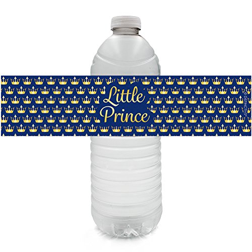 Book Cover Little Prince Royal Party Water Bottle Labels - Blue and Gold, 24 Stickers