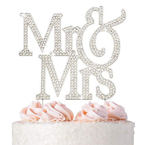Book Cover Mr and Mrs Wedding Cake Topper - Premium Silver Metal - Sparkly Wedding or Anniversary Cake Topper - Now Protected in a Box